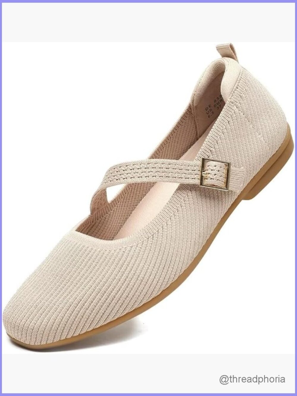 Women's Knit Mary Jane Ballet Flats Square Toe Slip-on Shoes with Strap